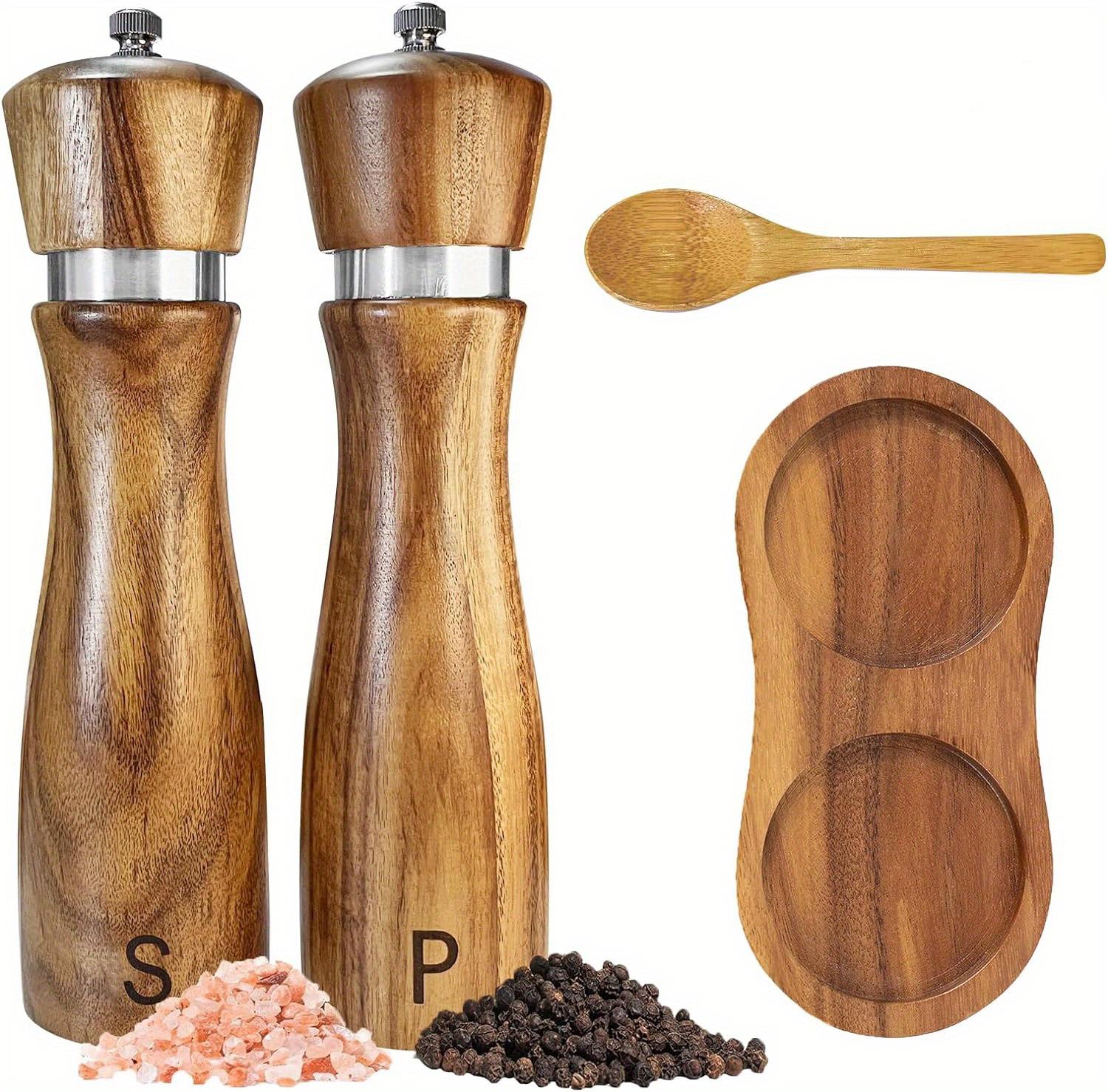 

2pcs/pack Wooden Salt And Pepper Grinder Set Solid Acacia Wood Crafted Adjustable Coarseness Manual Grinder with Mill Tray