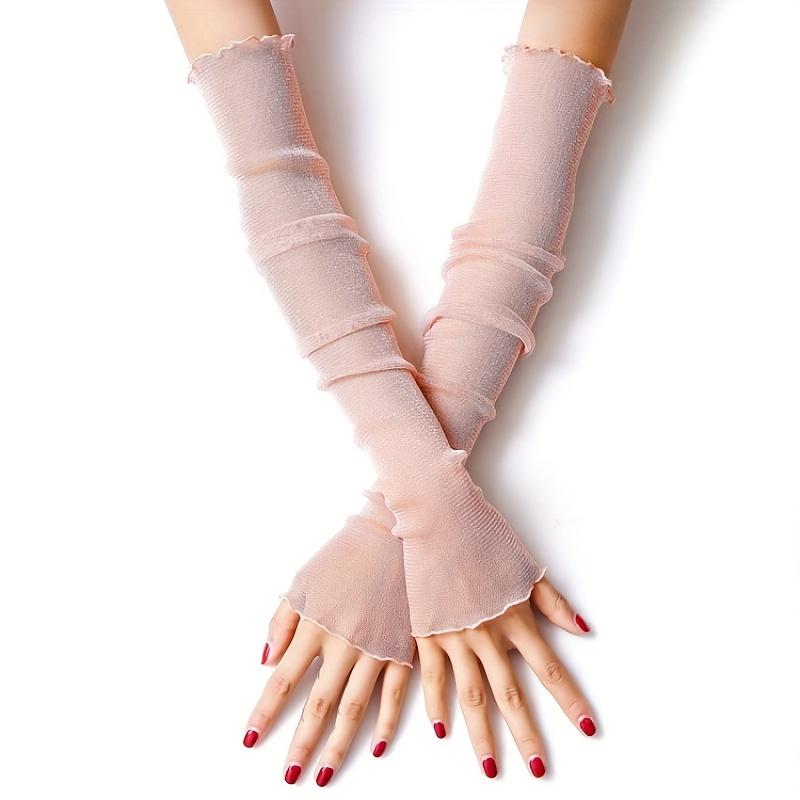 

Summer Lace Sun Protection Arm Sleeves for Women, Thin Ice Sleeves for Driving and Cycling, Lightweight Gloves Sleeves, Sparkling Arm Sleeves розовый