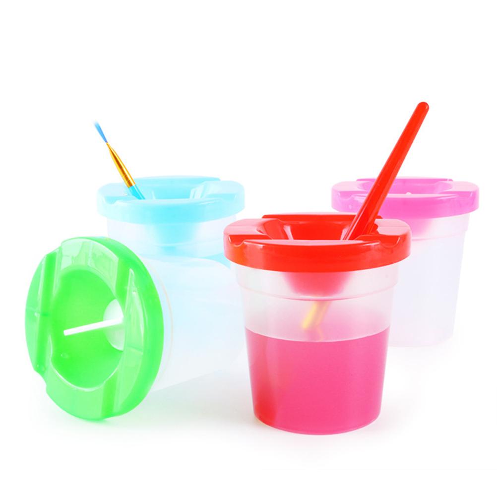 4pcs Paint Brushes and 4pcs No Spill Paint Cups with Lids for Kids Beginners