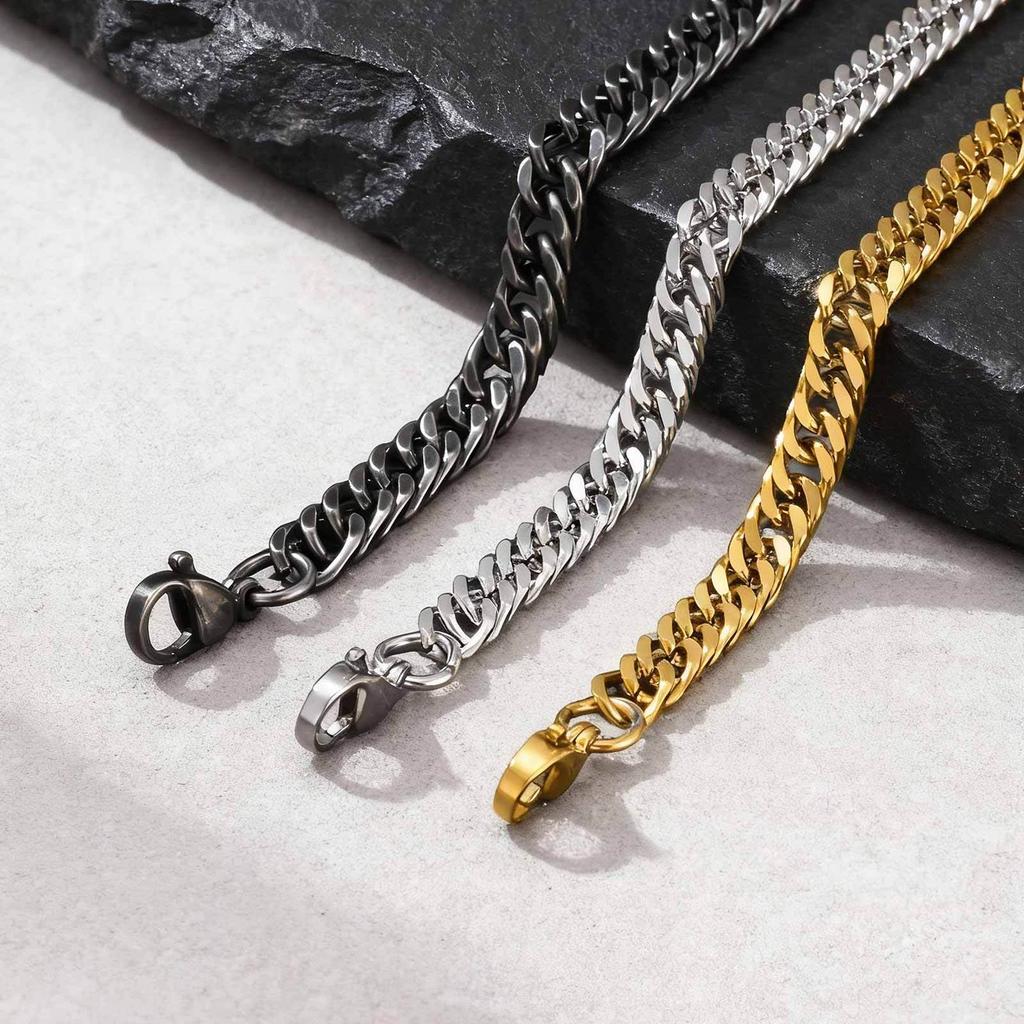 6mm Miami Cuban Chain Bracelet for Men Boys,Stainless Steel Curb Dome Link Chain Wristband,Stylish Basic Punk Jewelry Gift