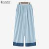 ZANZEA Women Casual Elastic Waist Loose Patchwork Pants