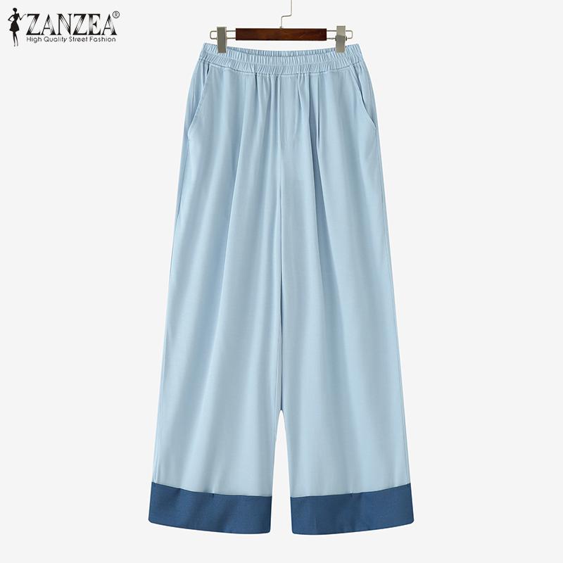ZANZEA Women Casual Elastic Waist Loose Patchwork Pants