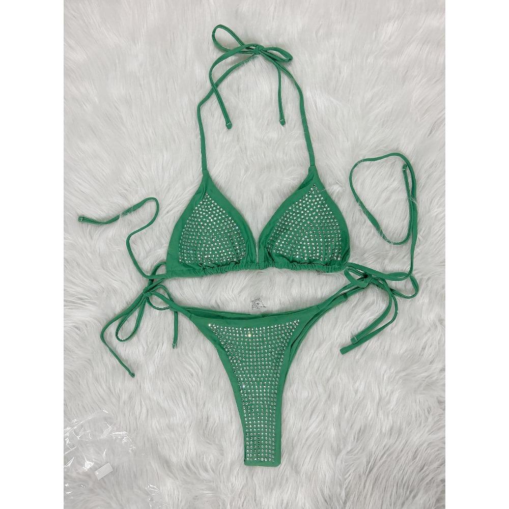 European and American Sexy Diamond Bikini Split Solid Color Strap Beach Vacation Women's Swimsuit