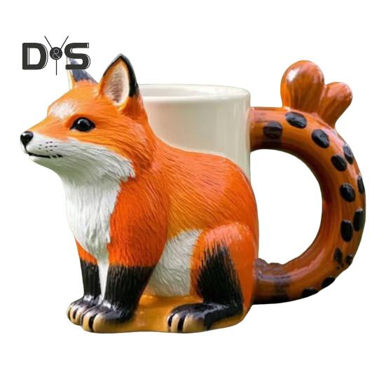 Cană de cafea cu veveriță 3D drăguță vulpe ceai cană creativă cu tematică animală ceașcă lucrată manual cadou creativ de ziua de naștere pentru prieteni copii