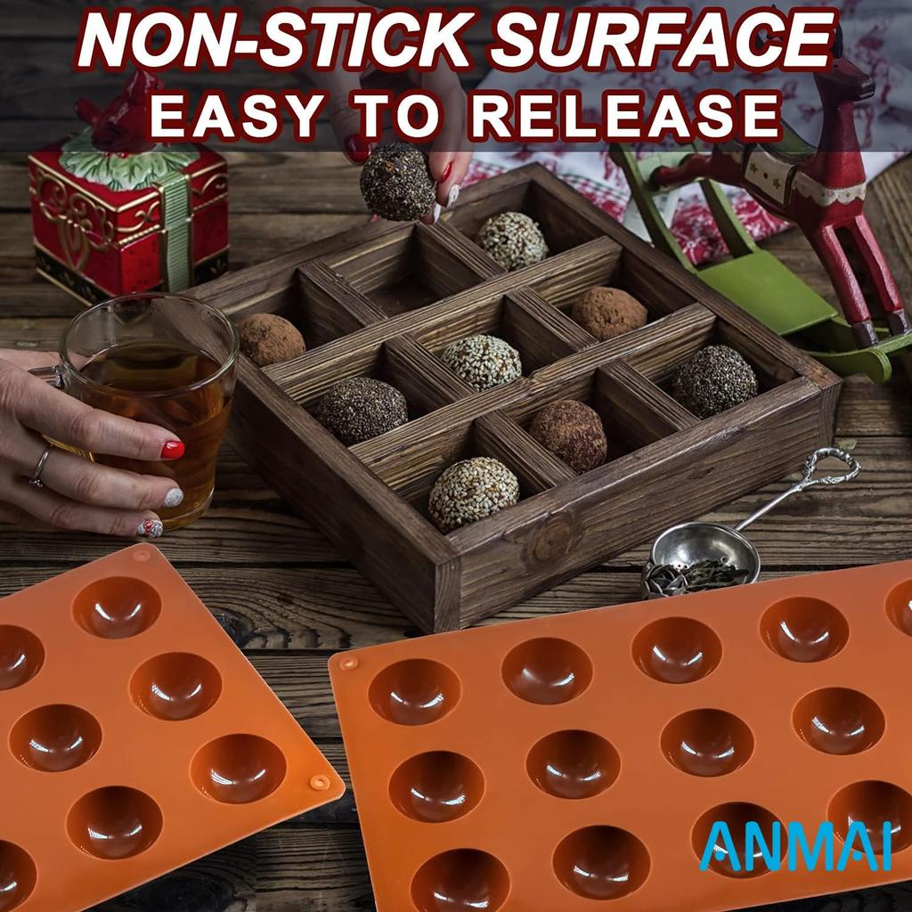 Anmai Silicone Semi Sphere Mold 15 Cavities Non-Stick for Jelly Chocolate Cake 29x17x1 Cm