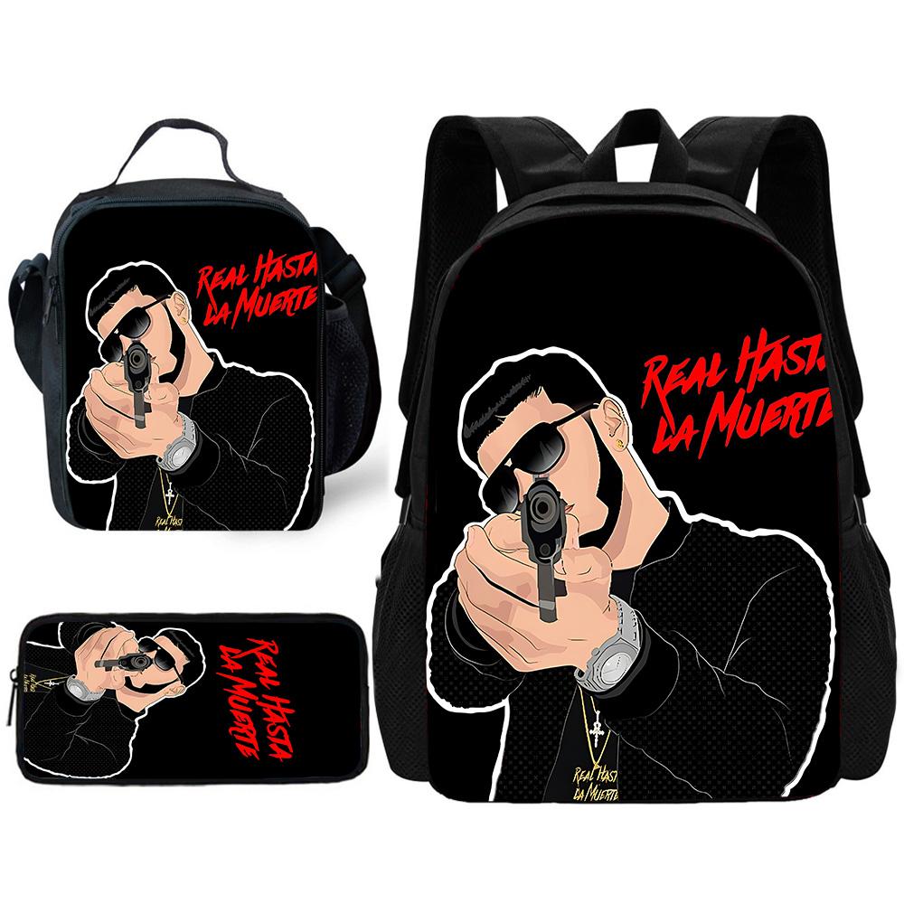 Fashion Hot Rapper Anuel AA Child School Backpack with Lunch Bags ,Pencil Bags ,School Bags for Boys Girls Best Gift
