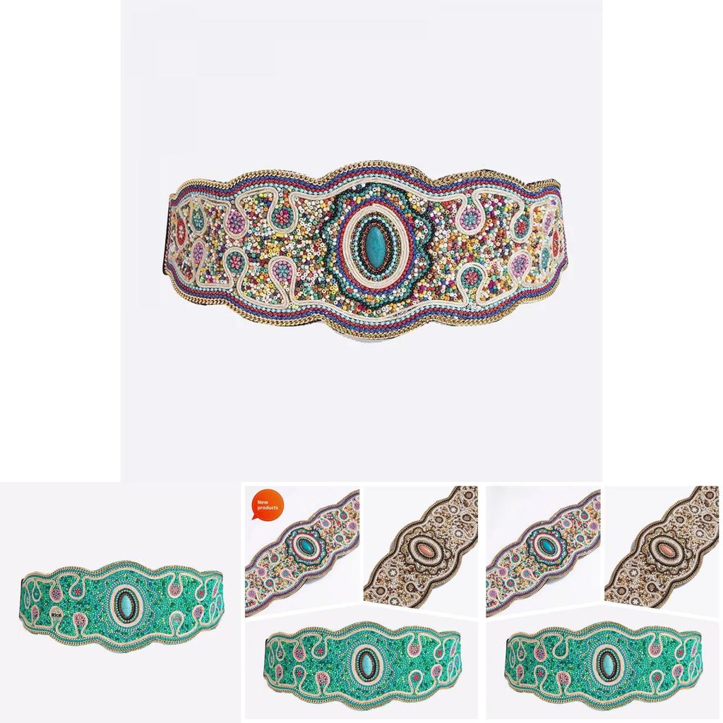 Bohemian Ethnic Beaded Waist Belt With Rhinestone Accents For Vintage Festival Look