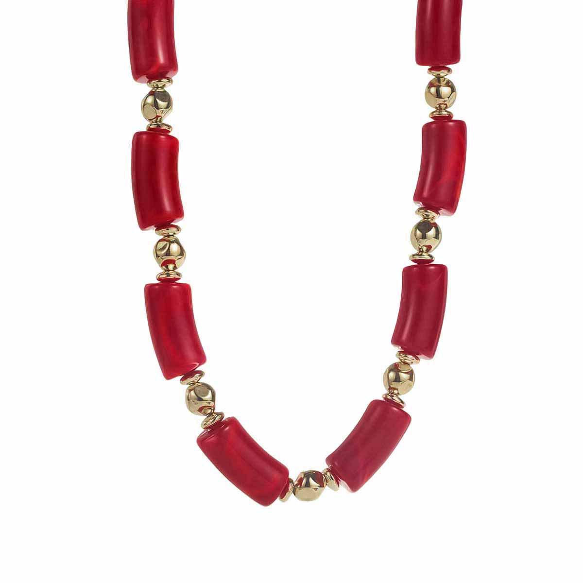 

Creative Retro Geometric Resin Beaded Necklace with Bamboo Joint Design червоний