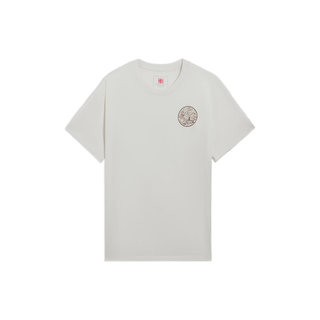 Li Ning T Shirts Unisex Ecru Crew Neck Moderate Straight Fit AHSS171-1