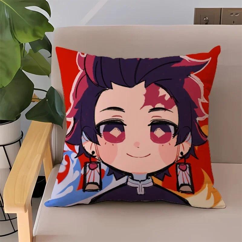 Pillowcase 45x45 Pillow Cases for Bed Anime Demon Slayer Children's Cushion Cover Double-sided Printing Couch Pillows Home Decor