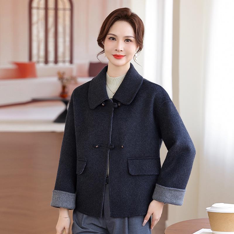 Mom's High-End Double-Sided Wool Coat - Elegant Spring and Autumn Fashion for Middle-Aged Women