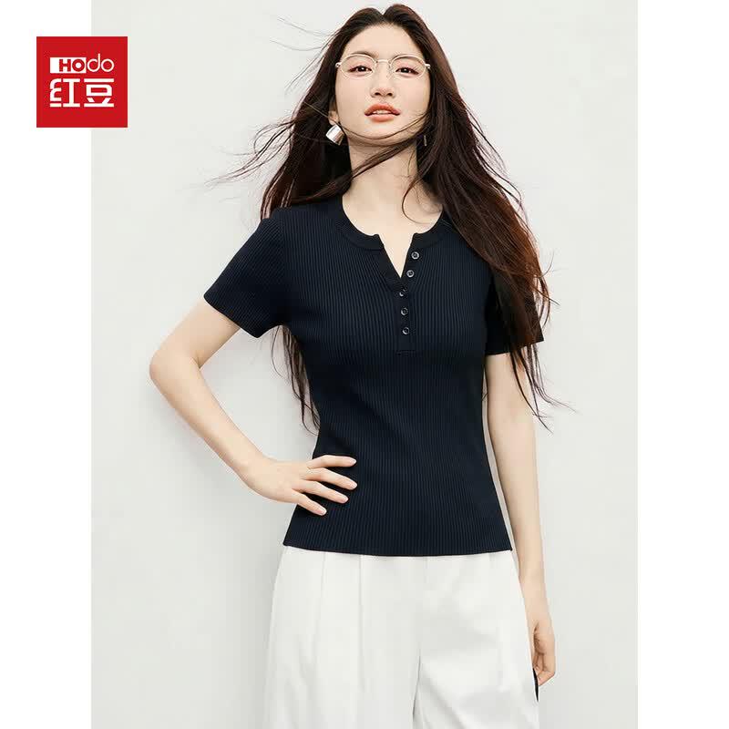 Hodo Women's Summer Ice Silk V-Neck Knit Top