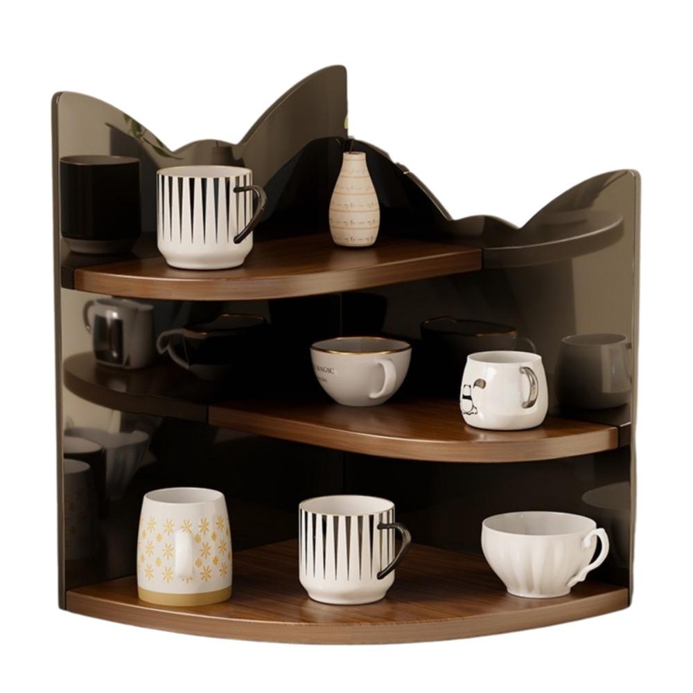 Wooden Table Corner Display Shelf Acrylic Cup Storage Rack Practical Mug Organizer  Office