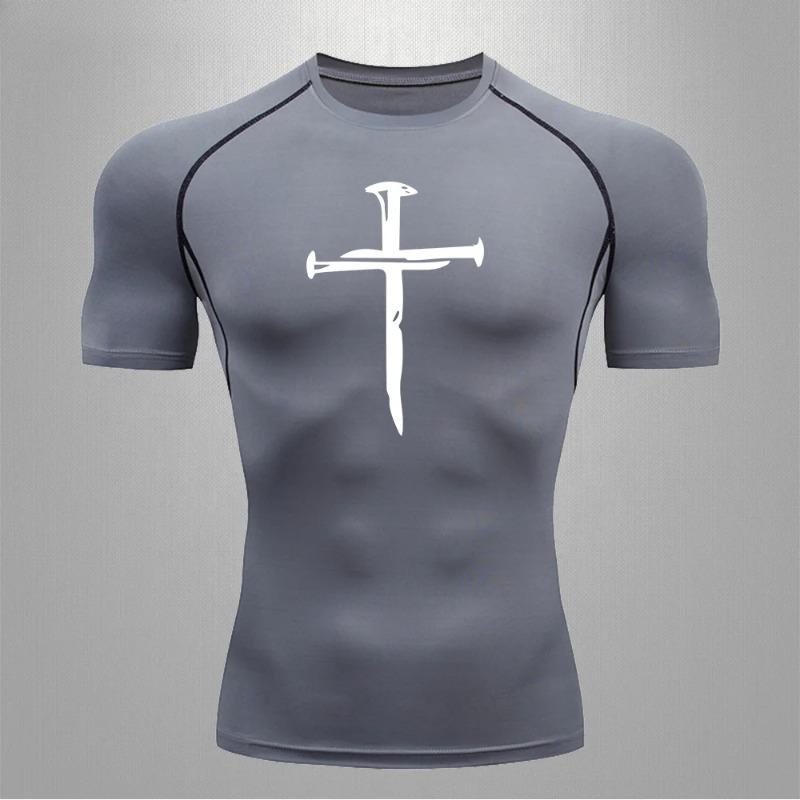 Men Short Sleeve Compression Shirts Quick Dry Fitness Sweat-Resistant Cycling Sweat Absorbing Running T-Shirt Workout Training Gym Clothing S серый