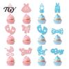 Gender Reveal Cupcake Toppers 12Pcs Boy Girl Birthday Cake Toppers, Baby Themed Picks with Small Dessert Table Accents Bottle, Stroller, Bow,
