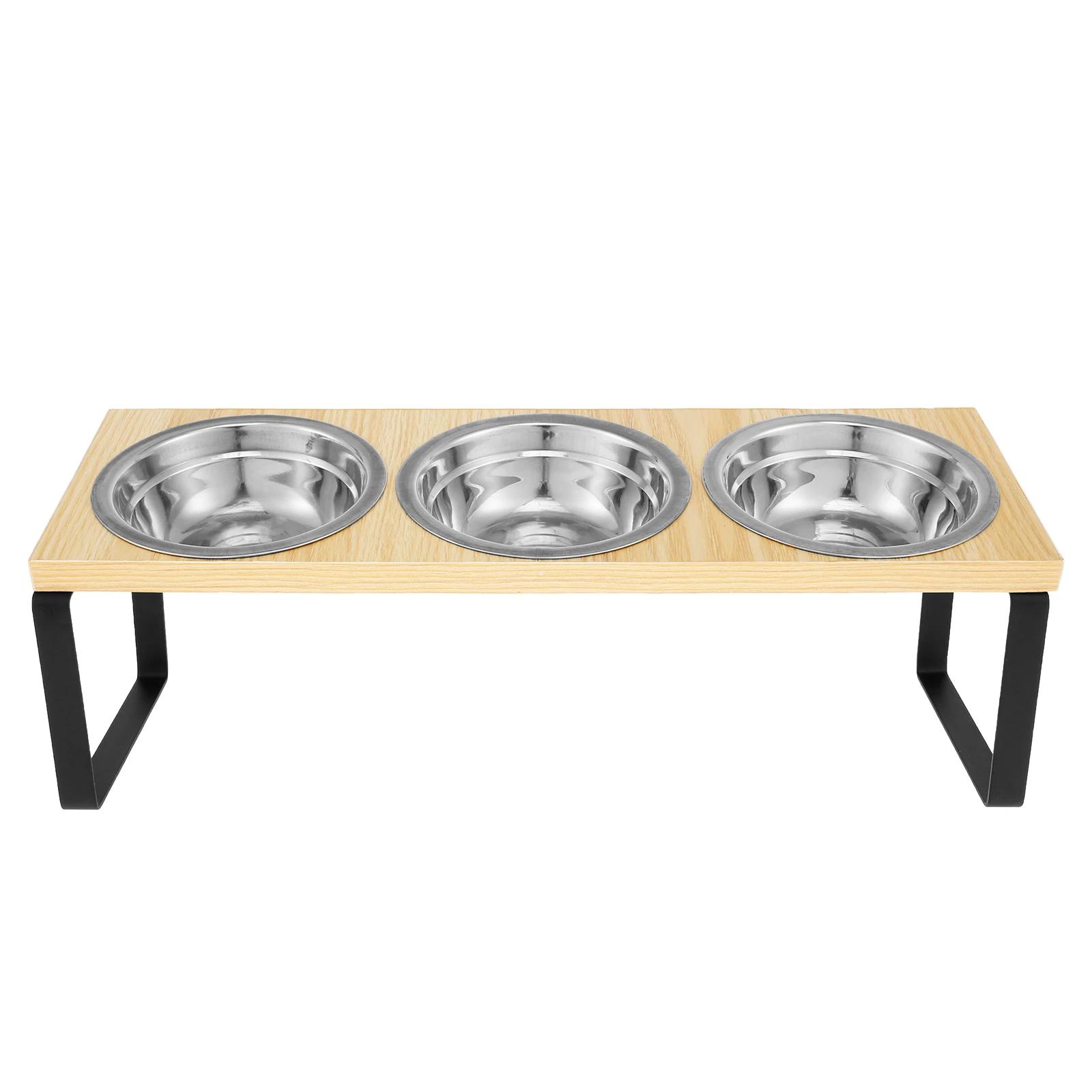 

Приподнятые миски для кошек Деревянная подставка для кошачьей миски Наклонный под углом 15° приподнятый кормушка для кошачьей еды Миска из нержавеющей стали Контейнер для кормления для кошки