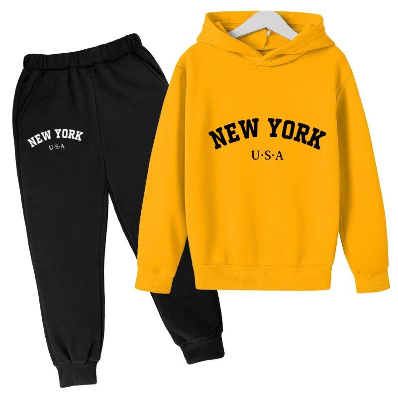 Kids Fashion Hoodie Boy Girl Toddler Pullover 3-12Years NEW YORK USA Letter Print Clothes Casual Top+Trousers 2P Coat Sports Set