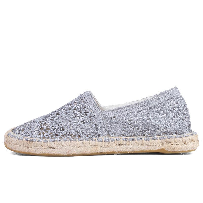 Ladies Fisherman Shoes One Pedal Women'S Casual Little White Shoes Hollow Canvas Shoes Hemp Bottom Straw Fisherman Shoes Wholesale