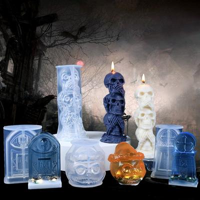 Halloween Tombstone Skull Candle Silicone Mold Desktop Decoration Gypsum Aromatherapy Candle Silicone Mould Party Decor