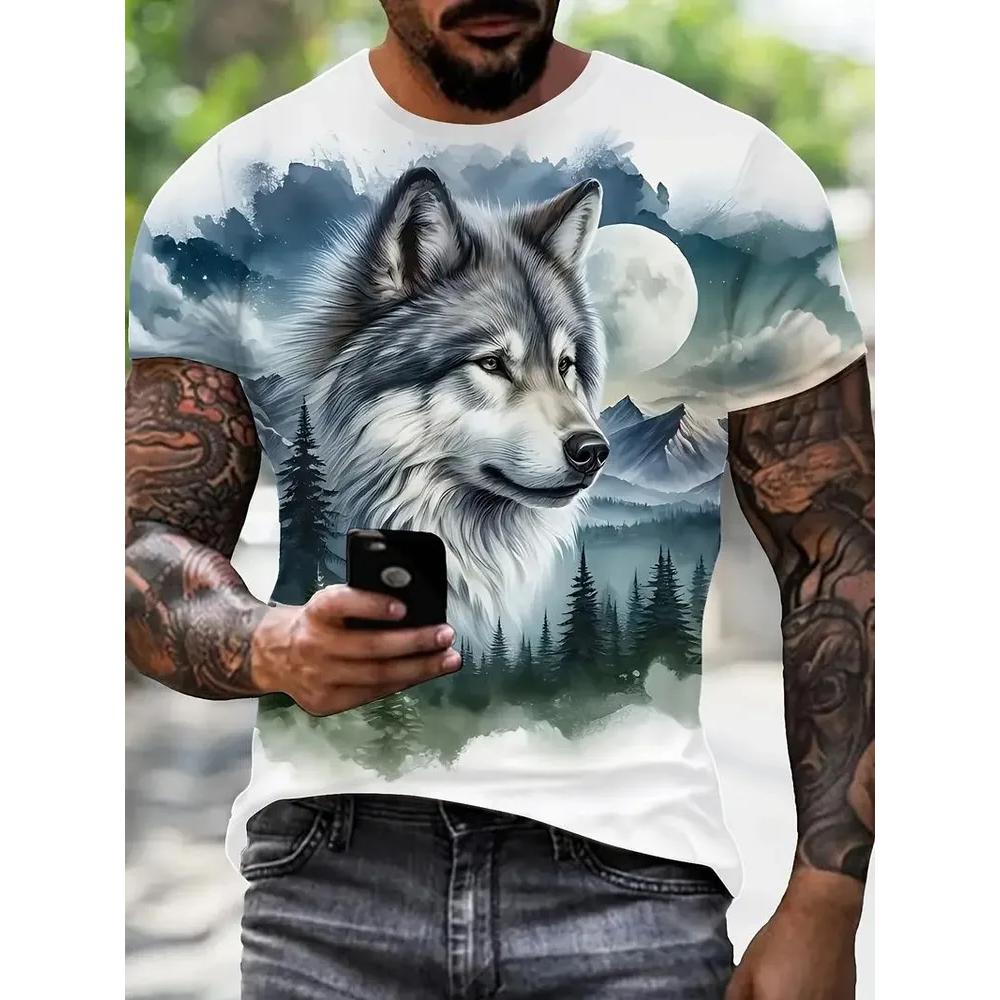 Versatile Men's Animal Print Short Sleeve Fashion Simple Top Casual Loose T-Shirt Crew Neck T-Shirts Men’s