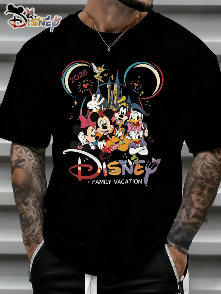 T-shirt con Stampa Cartone Animato Castello Disney Estate 2026 Harajuku Larga Casual Manica Corta Top Uomo Donna