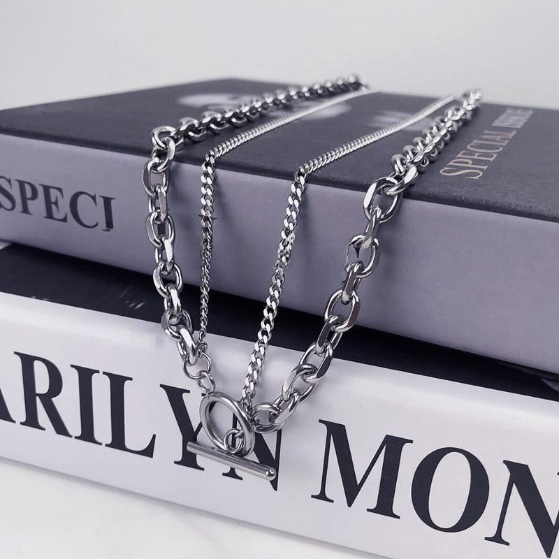 

Японская и корейская двухслойная ключичная цепь: Ожерелье из титановой стали в стиле хип-хоп с крестом и звездой для мужчин и женщин