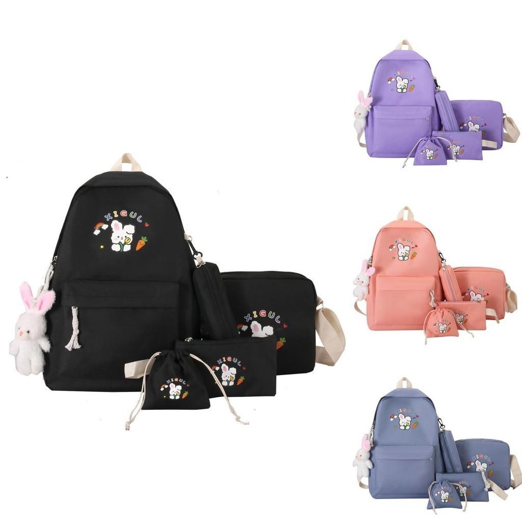 New Style High School Student Four-piece Set Backpack Junior High School Student High Appearance Value Backpack Children's Handbag Remedial Bag