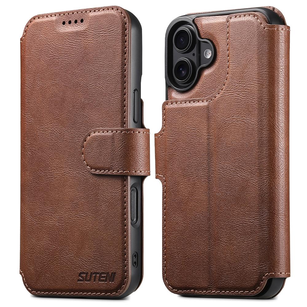 SUTENI Q-05 For iPhone 16 Wallet Case 2 in 1 Detachable Leather Flip Phone Cover with Stand
