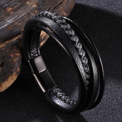 Fashion Punk Charm Men's Jewelry Stainless Steel Leather Men Black Bracelets Christmas Jewelry Bracelets For Women BB1075