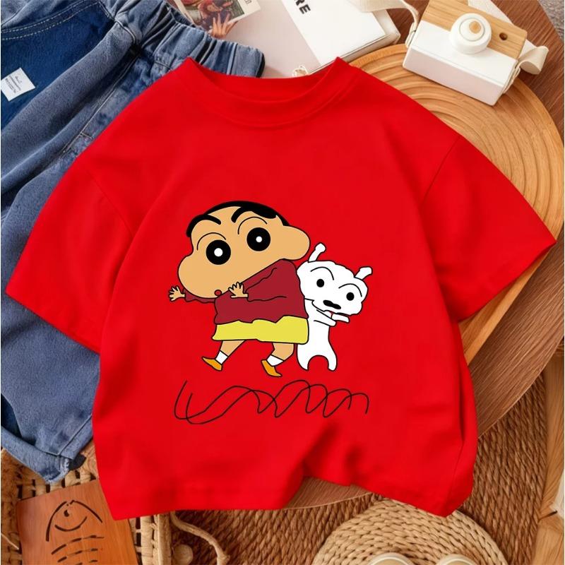 Summer Lightweight T-shirt, Cute Cartoon Print, Casual Children's Round Neck, Crayon Shin-chan, Boys and Girls