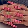 Pink Press On Nails Long Coffin Full Cover Acrylic Long Square False Nails with Designs Artificial Fake Nails Glue Stick On Fingernails for Women