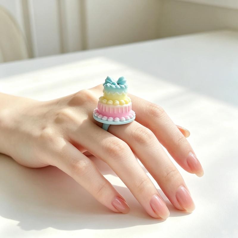 Birthday Cake Ring With Cute Bow Design 3D Cake Ring For Birthday Party Creative Gift