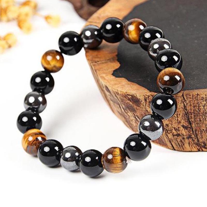 High-Quality Tiger Eye & Black Agate Natural Stone Bracelet 10mm Jewelry