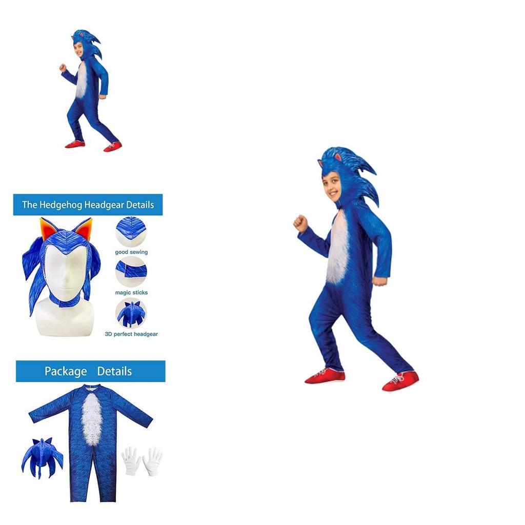 Sonic The Hedgehog Child's Deluxe Costume Jumpsuit For Halloween Cosplay