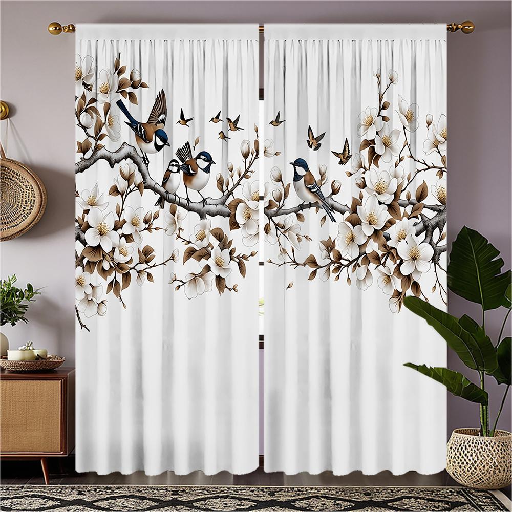 

Piece Set High Definition Digital Printed Curtainwhitemagnoliaflowersbirdspatternschinesestylecurtainhome Decoration Style Curtains Made Of Polyester W100*H70(CM)-Hooks&2PCS