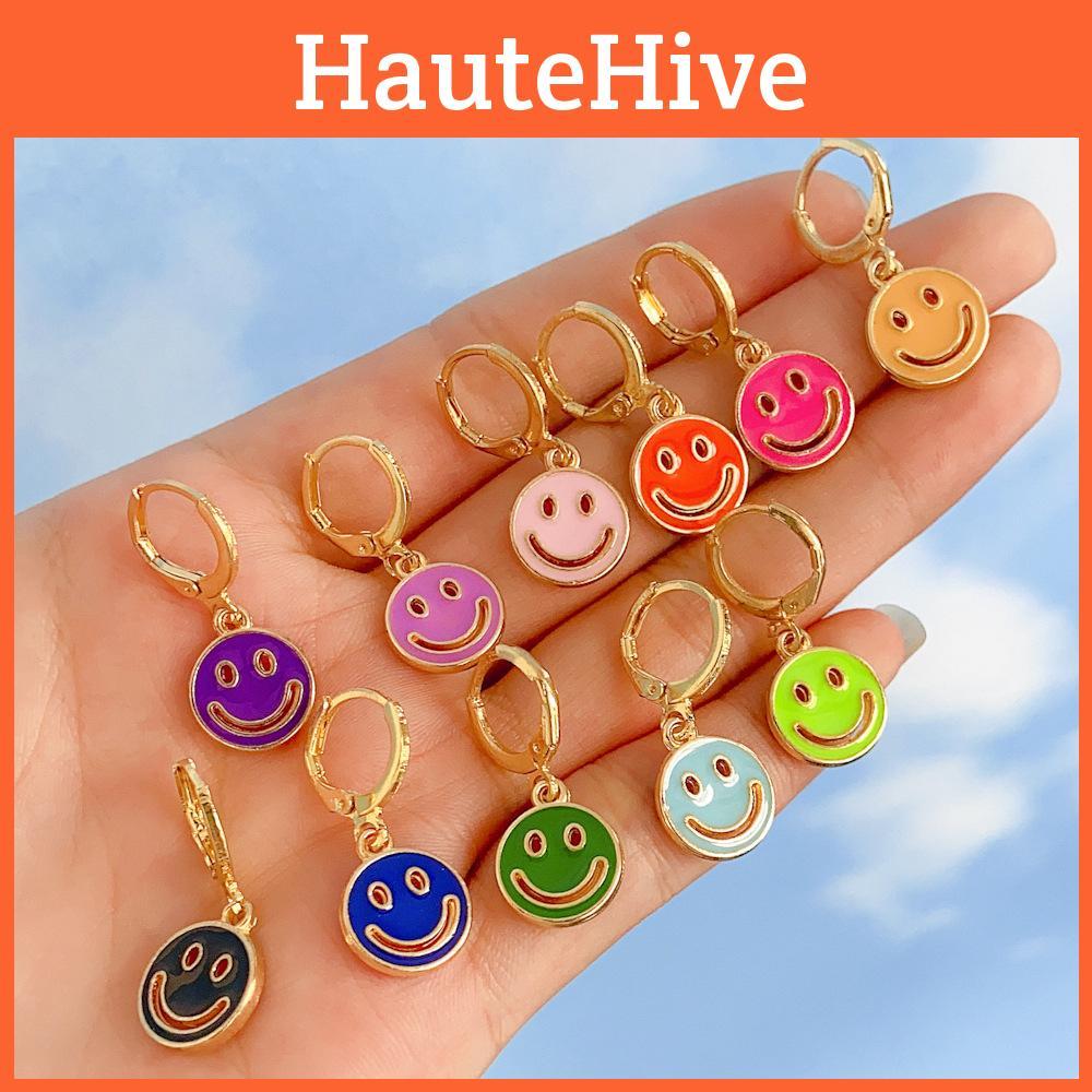 Trendy Geometric Alloy Smiley Earrings Fashionable Multicolor Hollow Design