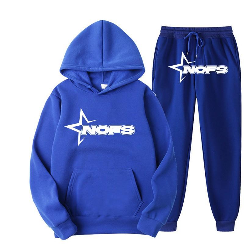 Y2K Print Hooded Fleece-Lined Unisex Sweatshirt Set Streetwear Casual Long Sleeve Tracksuit