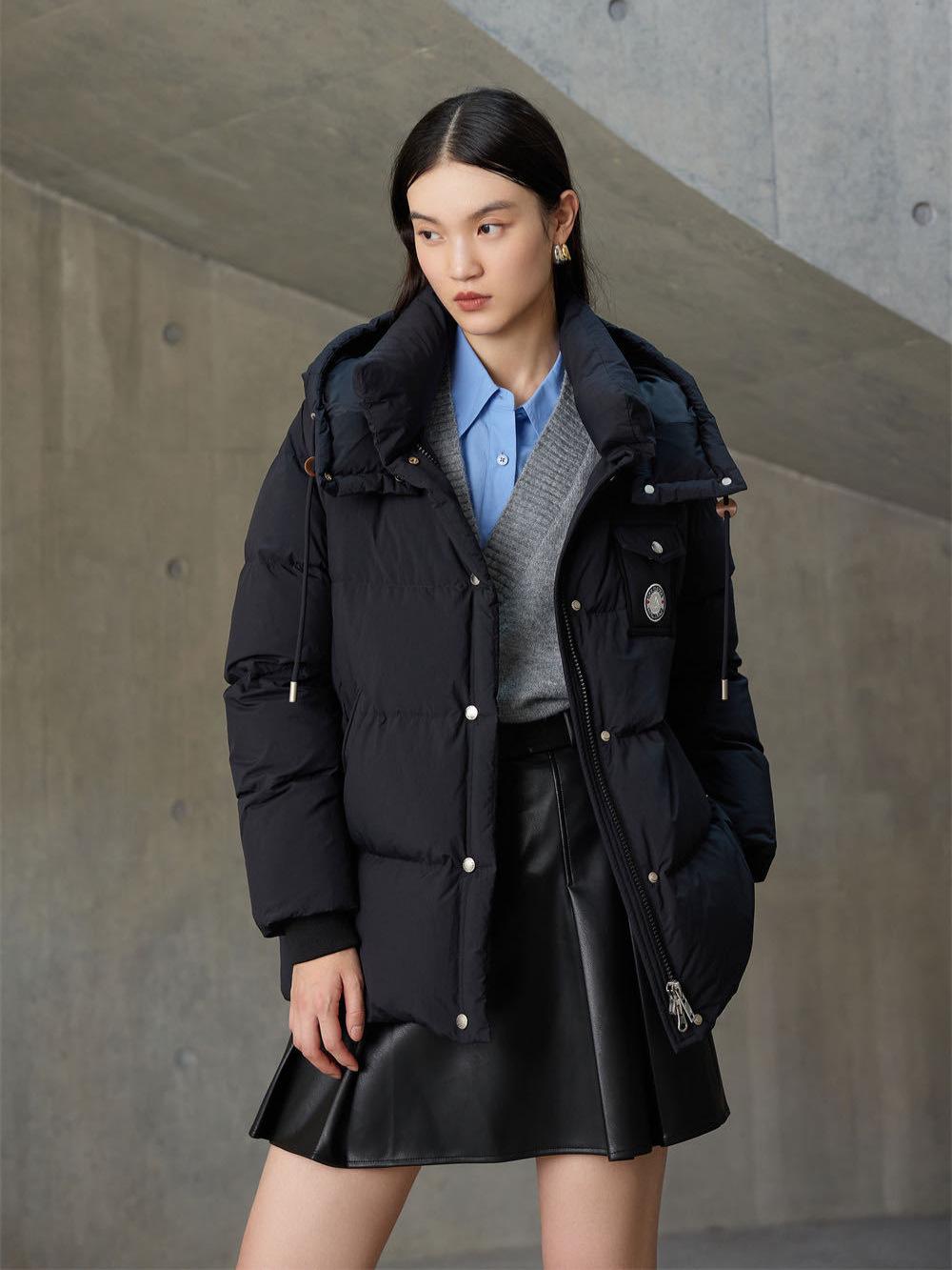 

Women s 2025 Winter High Neck Embroidered Down Jacket - Thick & Warm Hooded Style, Plus Size Available. Large чёрный