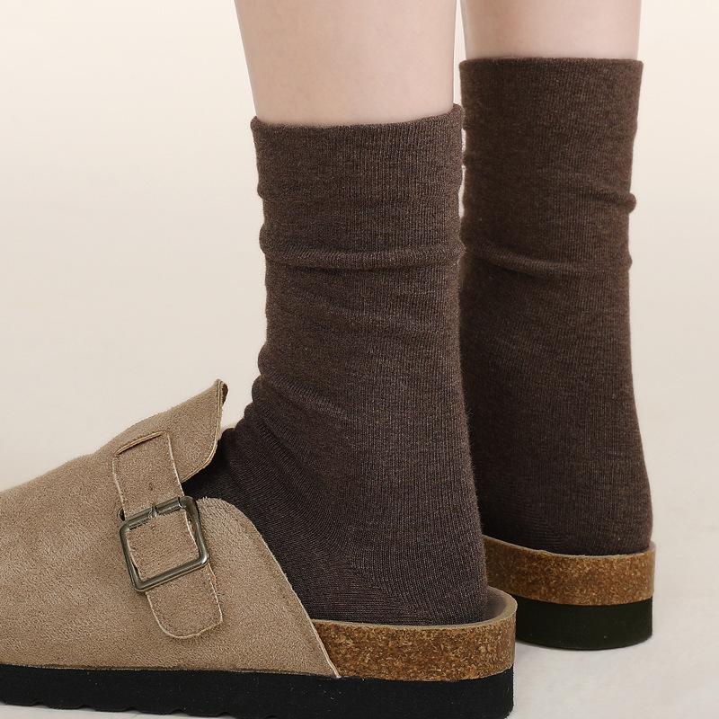 Cotton Socks - Fall and Winter Unlined Mid-calf Socks with Loose Elastic Cuffs, Anti-bacterial and Odor-resistant, Pile-up Socks