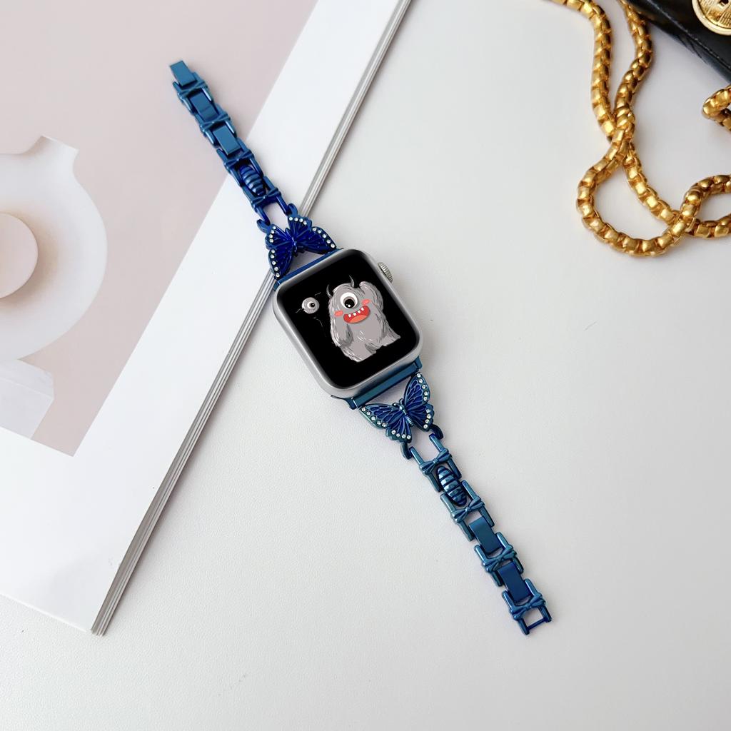 Butterfly Alloy Fashion Watch Bands for Watch 10/9/8/7 IWatch 40/42/44/45mm Bangle Design Press Buckle Full Color Printing