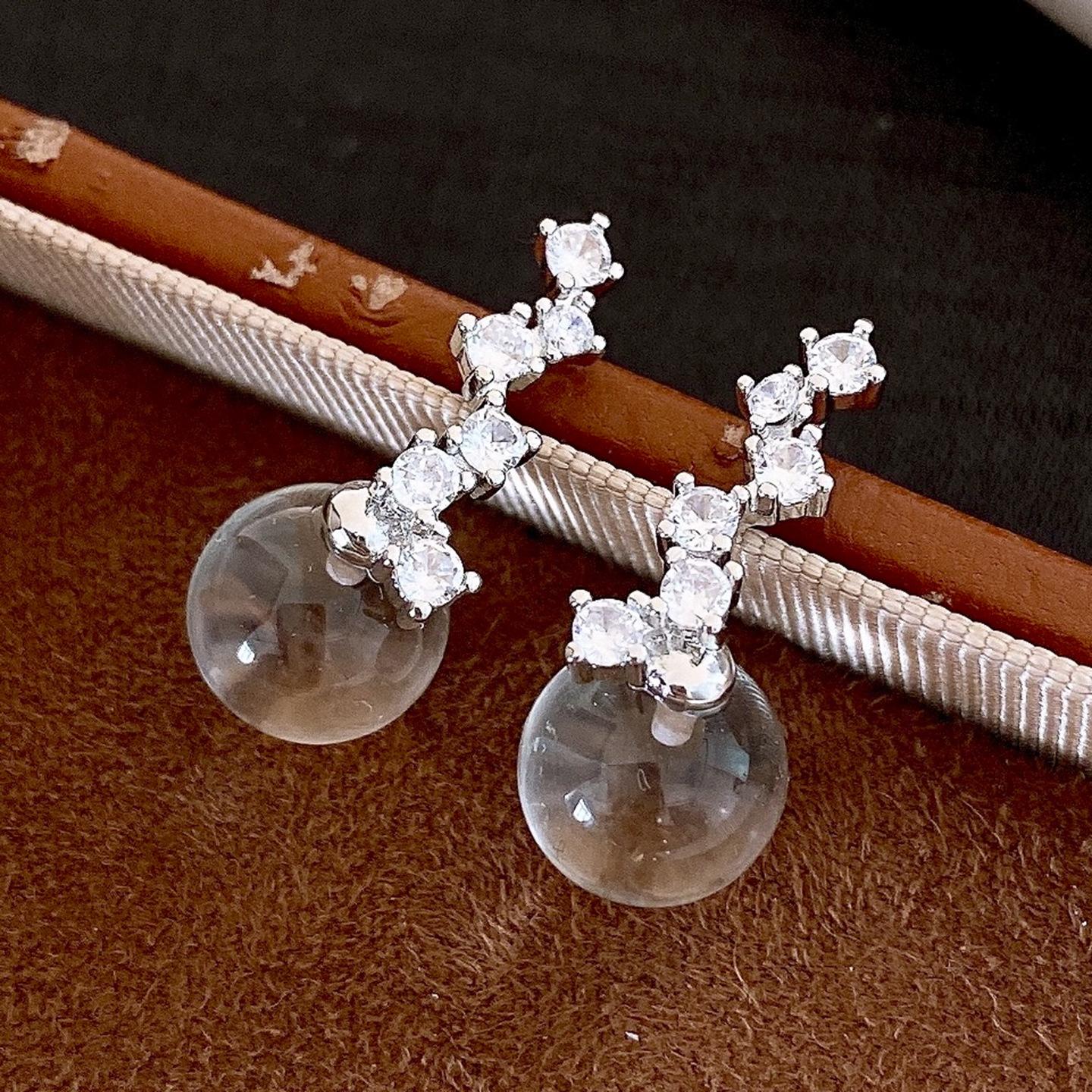 Корейские серьги-гвоздики с квадратным шариком из белого циркона, легкая роскошь, изысканные простые серьги для женщин