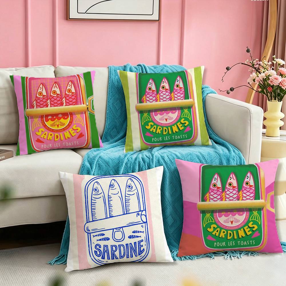 Sardines Canned Square Double-Sided printed Pillow Case Bedroom Bedside Pillow Sofa Cushion Cover