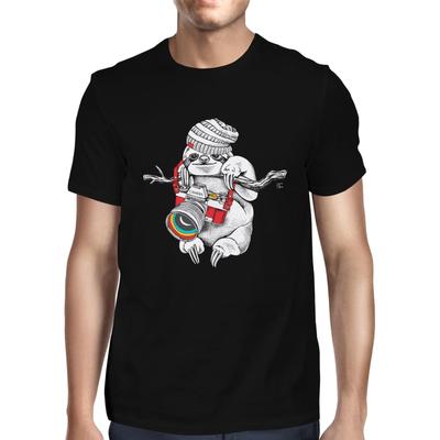 1Tee Mens Hipster Sloth With Retro Camera T-Shirt