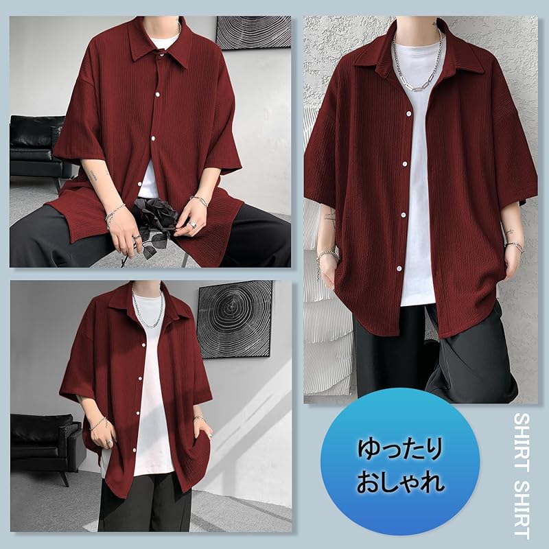 [Mifish] Shirt Men's Half Sleeve Sweat Absorbent and Quick Drying Comfortable Light Oversized Shirt Shirt Big Size Spring Summer Flashy Street Style