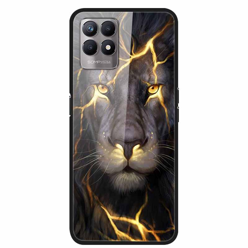 For Realme 8i Case Tempered Glass Hard Clear Phone Case For OPPO Realme 8i RMX3151 Realme 7 Pro Animals Wolf Shockproof Coque