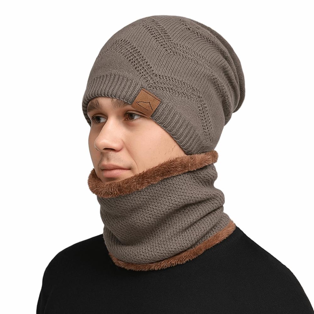 soft Winter Beanie Hat Scarf Set Thicken Warm Wool Hat Cold Protection Thermal Knit Cap  Women/men