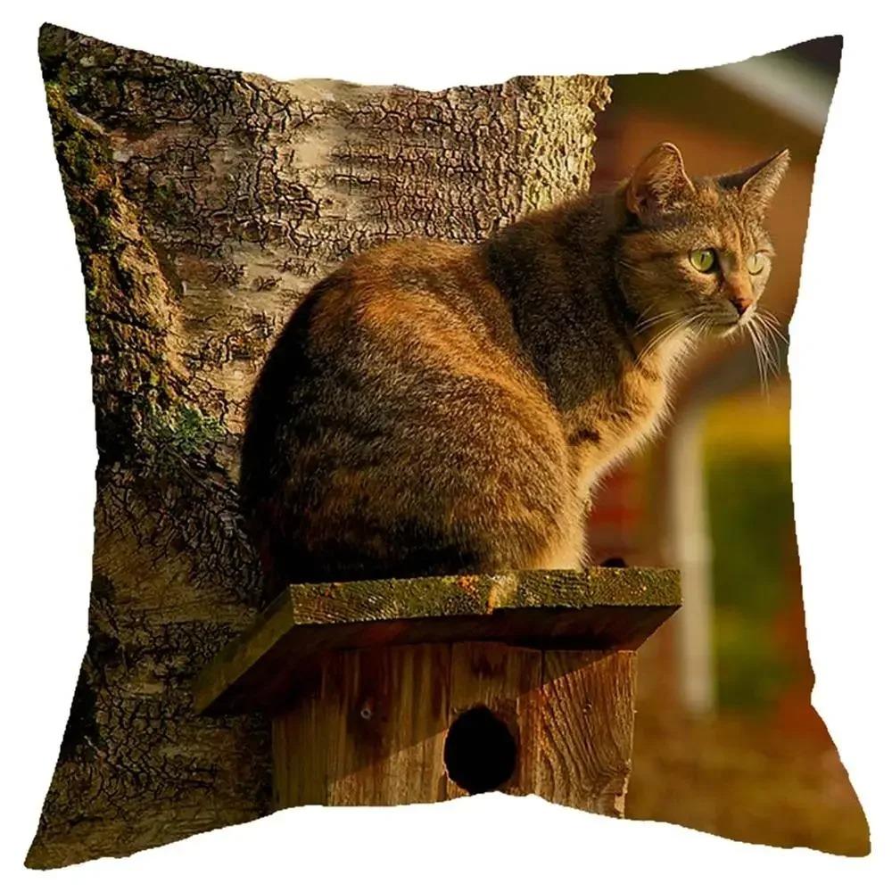 Office Living Room Home Pillowcase Cute Little Lazy Cat Pattern Pillowcase Car Ornaments