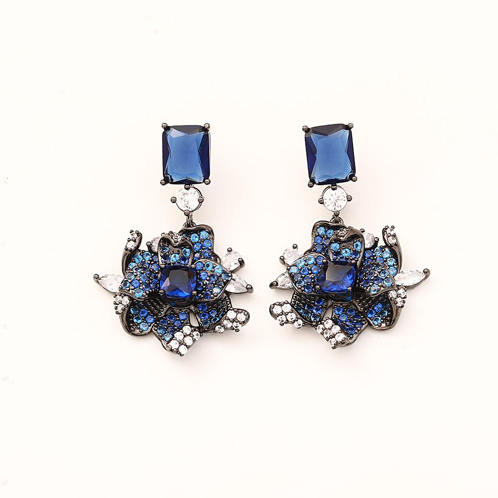 European American Style Zircon Flower Stud Earrings, Statement Fashion Jewelry for Women, Elegant Luxury Glam Earrings