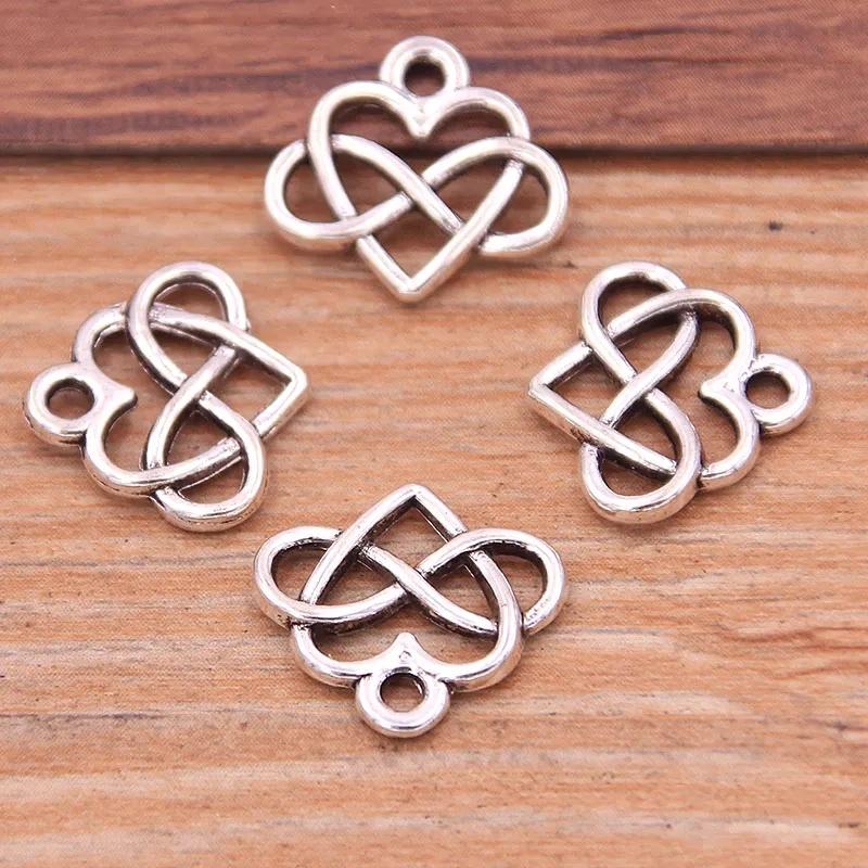 20 szt. 15x13mm Kolor Starego Srebra Serce Miłości Znak Nieskończoności Zawieszki do Samodzielnego Robienia Naszyjników Bransoletek Biżuterii Ręcznie Robione