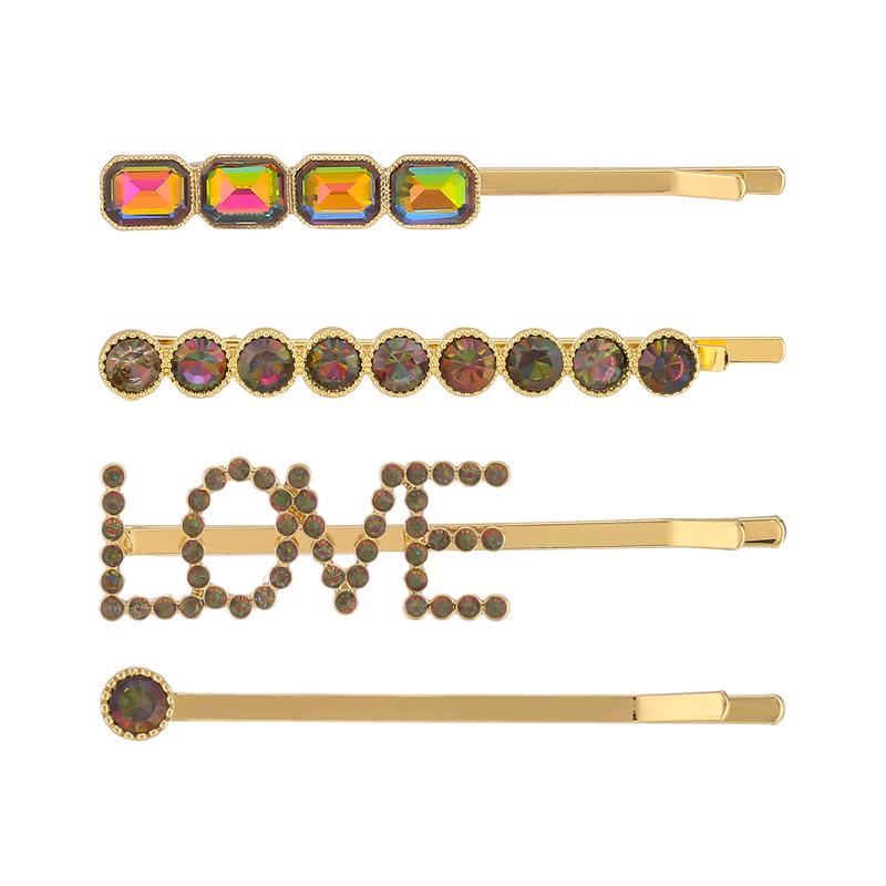 Kenjie Copper-Inlaid Zircon Rainbow Hair Clip Set for Women - Stylish European and American Letter Design